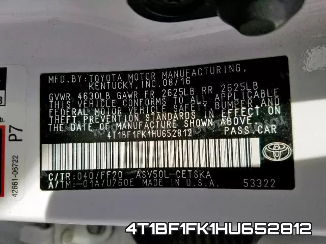 4T1BF1FK1HU652812 фото 2