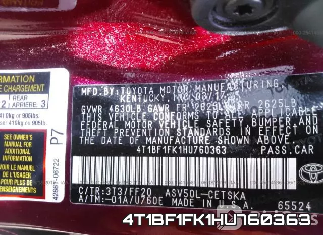 4T1BF1FK1HU760363 фото 10