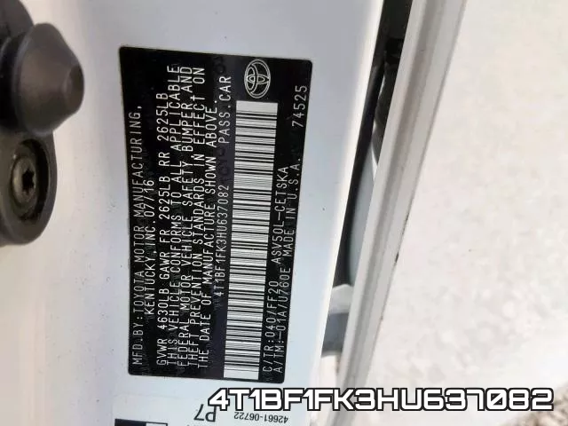 4T1BF1FK3HU637082 фото 2