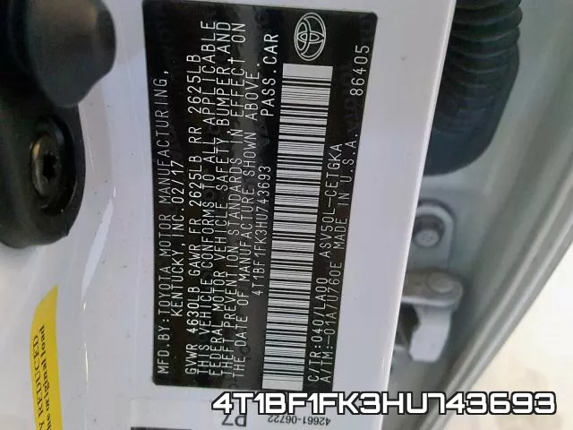 4T1BF1FK3HU743693 фото 2