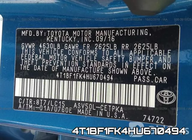 4T1BF1FK4HU670494 фото 9