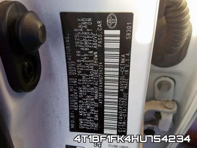 4T1BF1FK4HU754234 фото 2