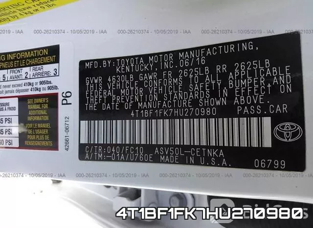 4T1BF1FK7HU270980 фото 10