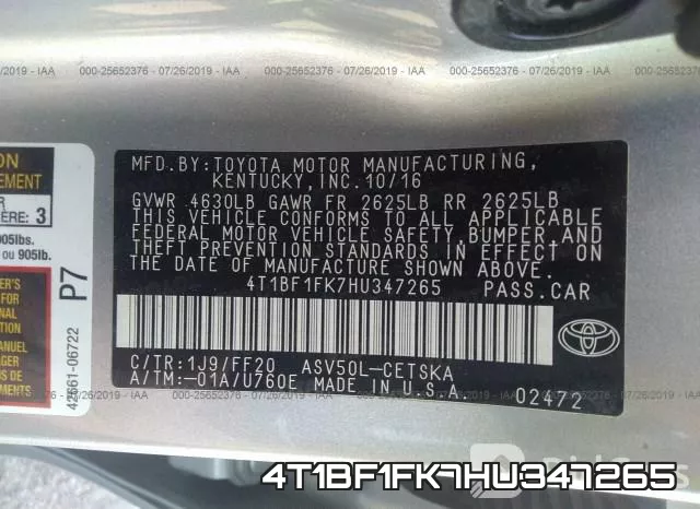 4T1BF1FK7HU347265 фото 10