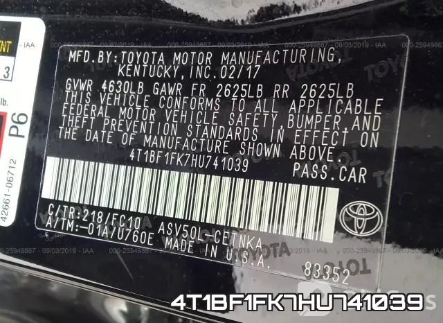 4T1BF1FK7HU741039 фото 10