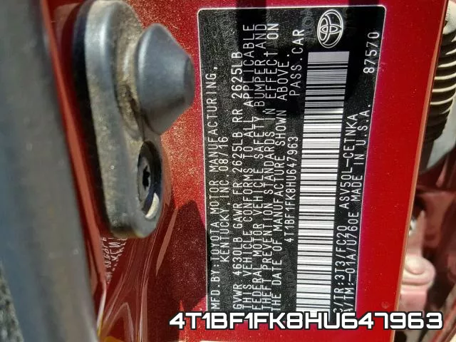 4T1BF1FK8HU647963 фото 2