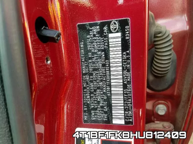4T1BF1FK8HU812409 фото 2