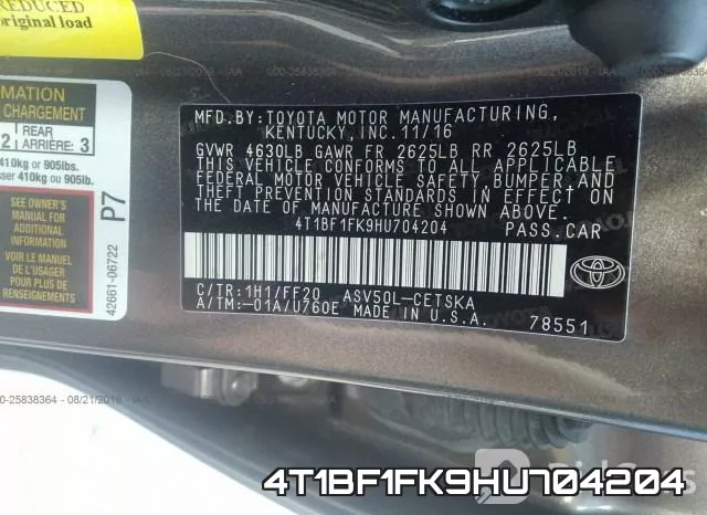 4T1BF1FK9HU704204 фото 10