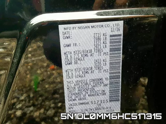5N1DL0MM6HC517315 фото 2