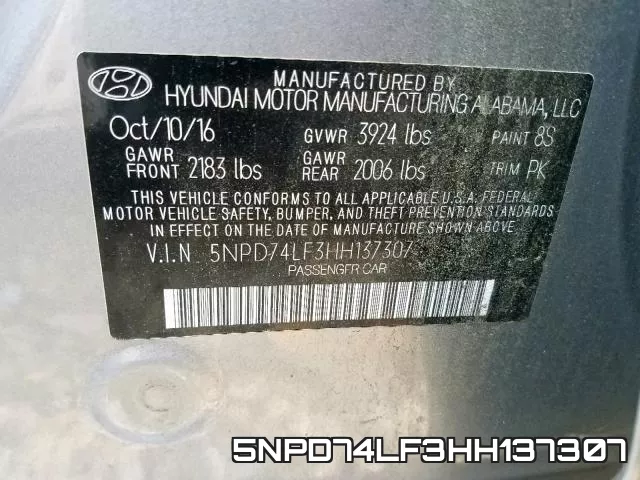5NPD74LF3HH137307 фото 2