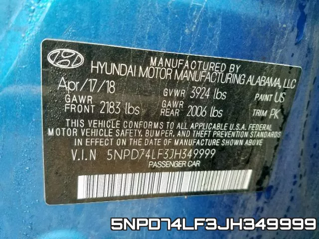 5NPD74LF3JH349999 фото 2