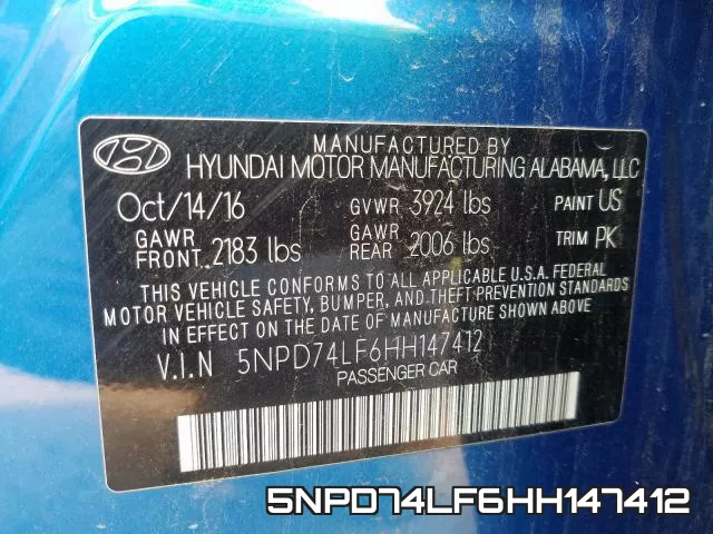 5NPD74LF6HH147412 фото 2