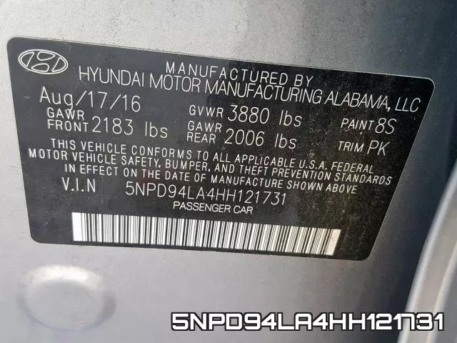 5NPD94LA4HH121731 фото 2