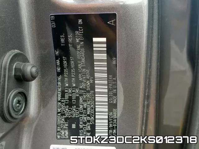 5TDKZ3DC2KS012378 фото 2