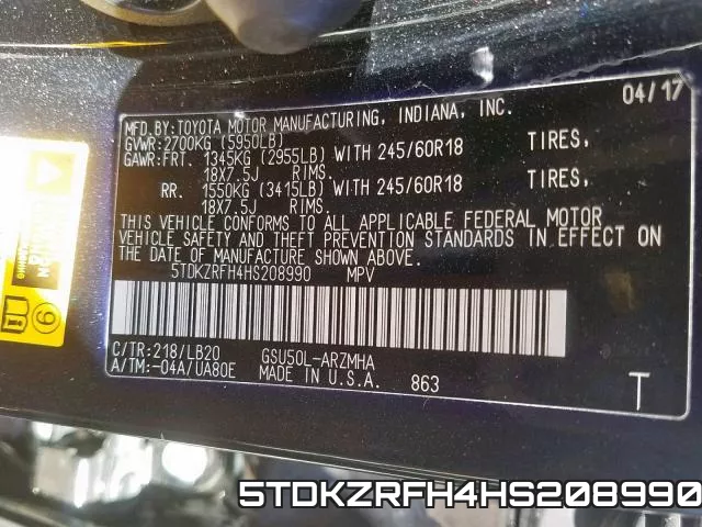 5TDKZRFH4HS208990 фото 2