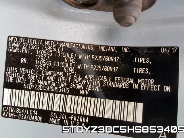 5TDYZ3DC5HS853405 фото 2