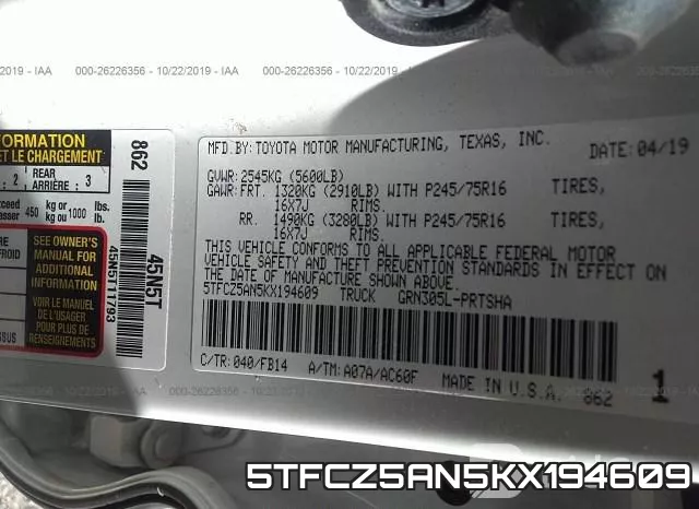 5TFCZ5AN5KX194609 фото 10