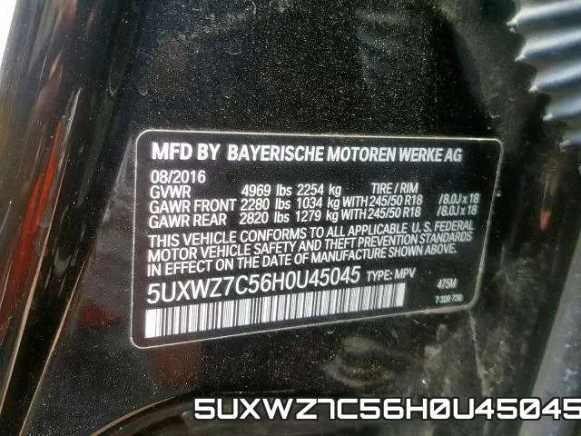 5UXWZ7C56H0U45045 фото 2