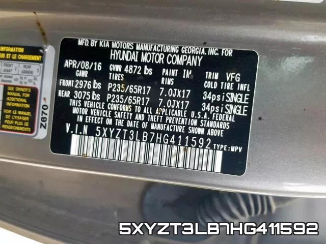 5XYZT3LB7HG411592 фото 2