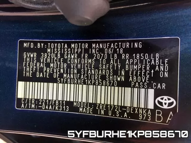 5YFBURHE1KP858670 фото 2