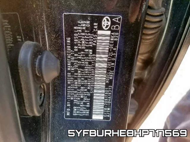 5YFBURHE8HP717569 фото 2