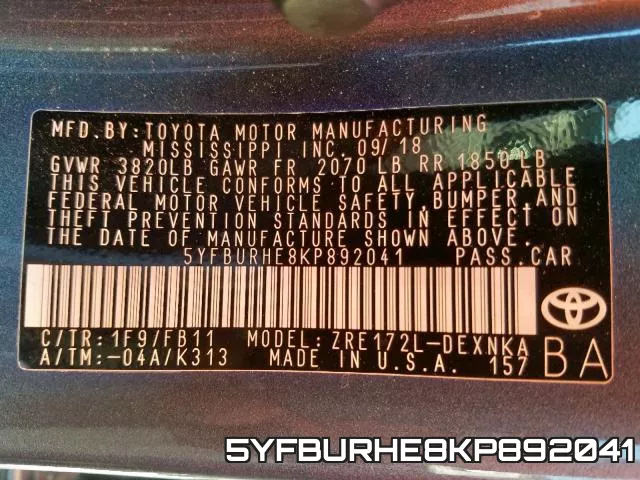 5YFBURHE8KP892041 фото 2