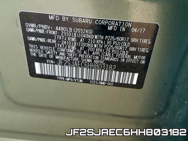 JF2SJAEC6HH803182 фото 2