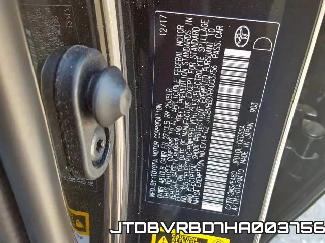 JTDBVRBD7HA003756 фото 2