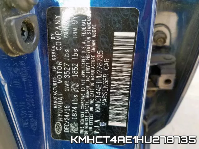 KMHCT4AE1HU278735 фото 2
