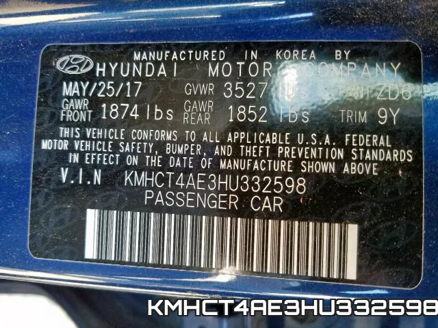 KMHCT4AE3HU332598 фото 2