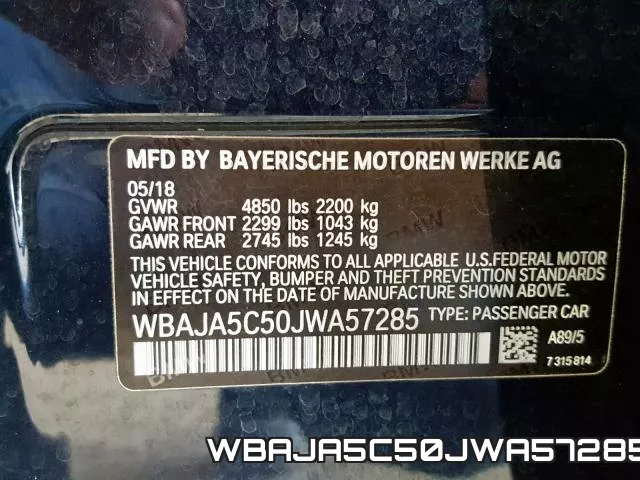 WBAJA5C50JWA57285 фото 2