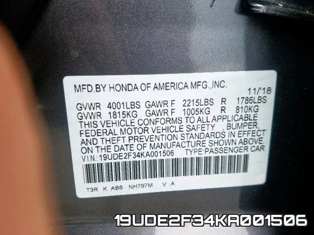 19UDE2F34KA001506 фото 2