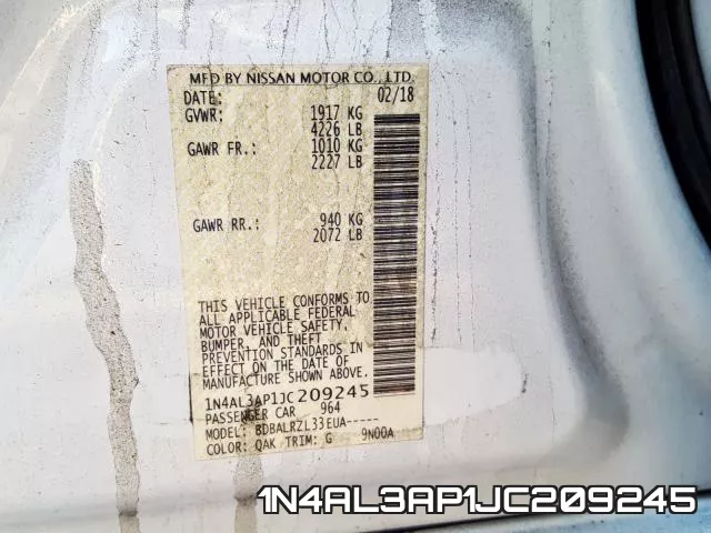 1N4AL3AP1JC209245 фото 2