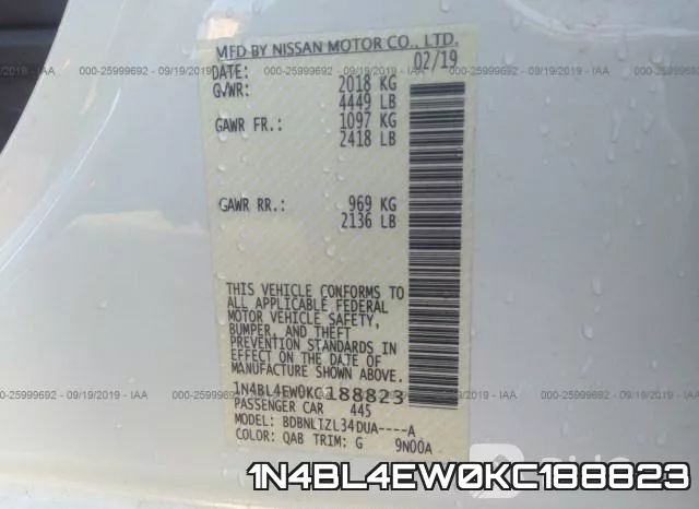 1N4BL4EW0KC188823 фото 10