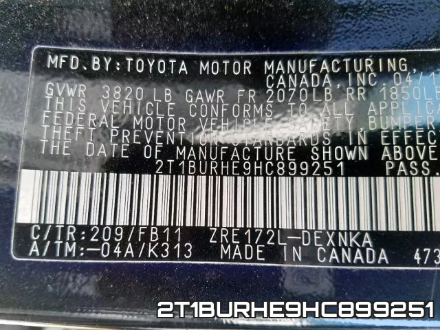 2T1BURHE9HC899251 фото 2