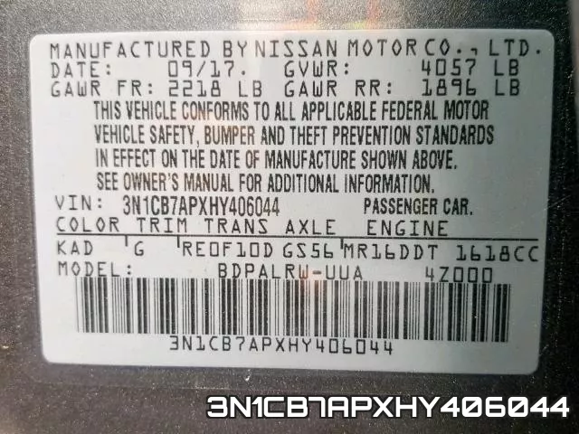 3N1CB7APXHY406044 фото 2