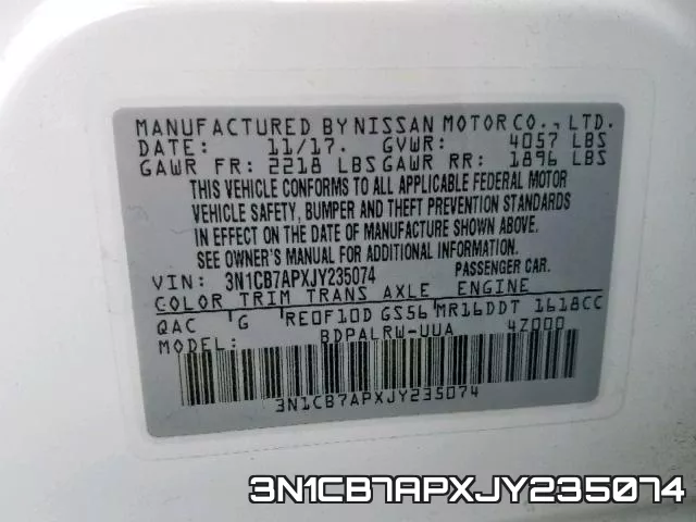 3N1CB7APXJY235074 фото 2