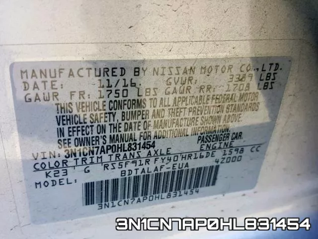 3N1CN7AP0HL831454 фото 2