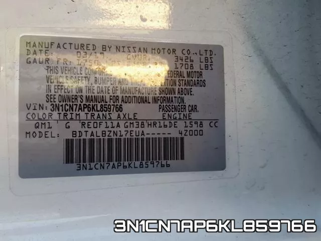 3N1CN7AP6KL859766 фото 2