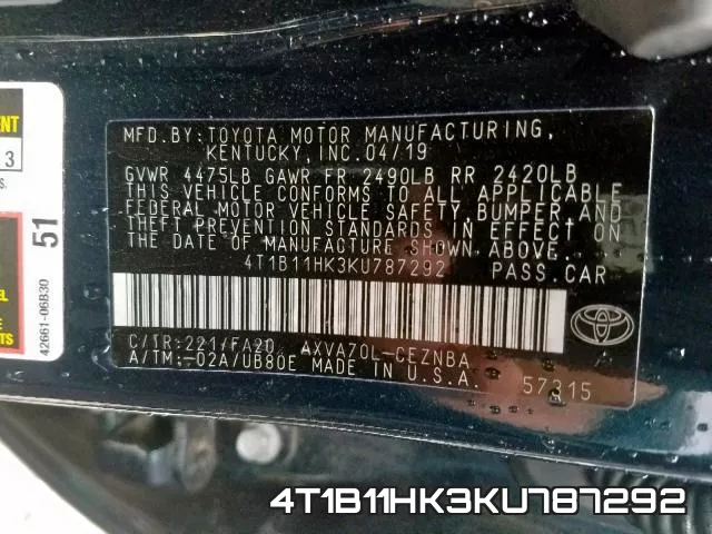 4T1B11HK3KU787292 фото 2