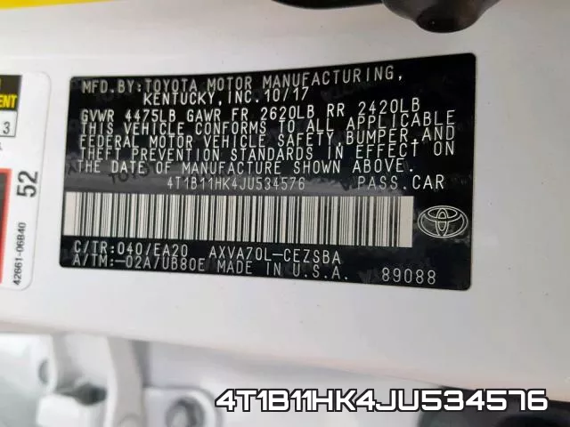 4T1B11HK4JU534576 фото 2