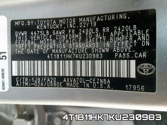 4T1B11HK7KU230983 фото 2