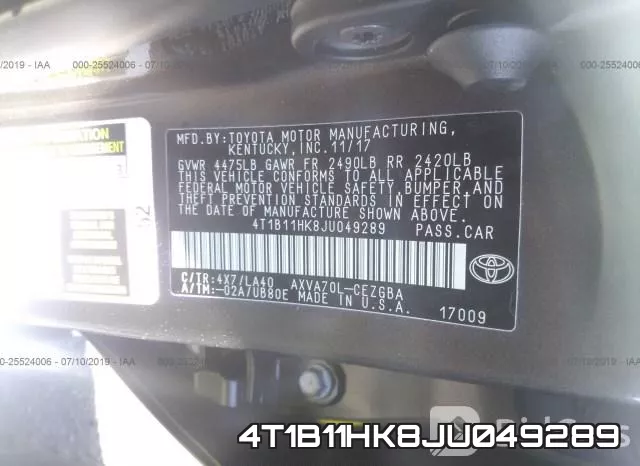 4T1B11HK8JU049289 фото 10