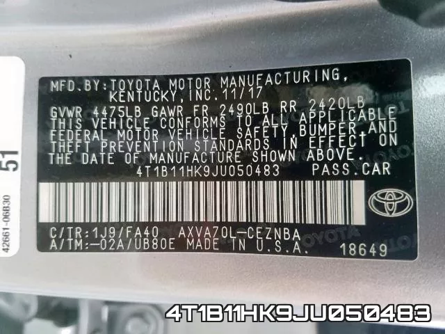 4T1B11HK9JU050483 фото 2