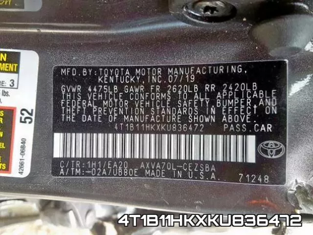 4T1B11HKXKU836472 фото 2