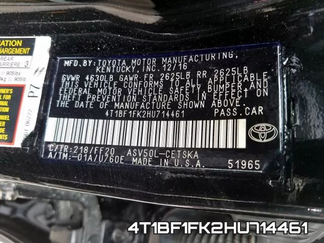 4T1BF1FK2HU714461 фото 2