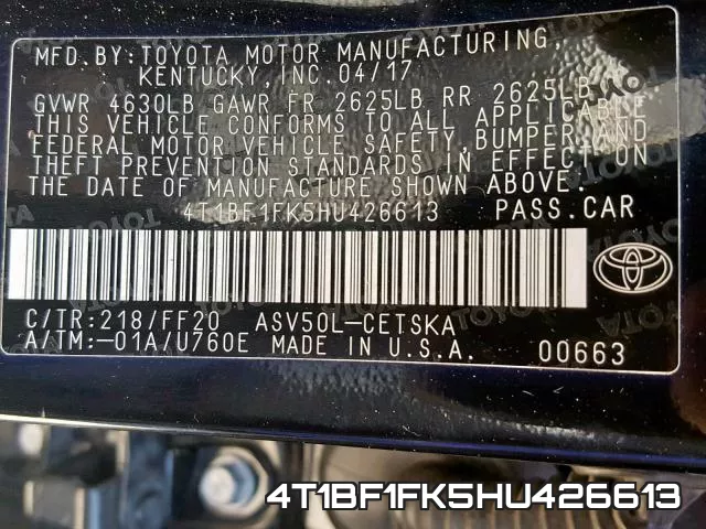 4T1BF1FK5HU426613 фото 2