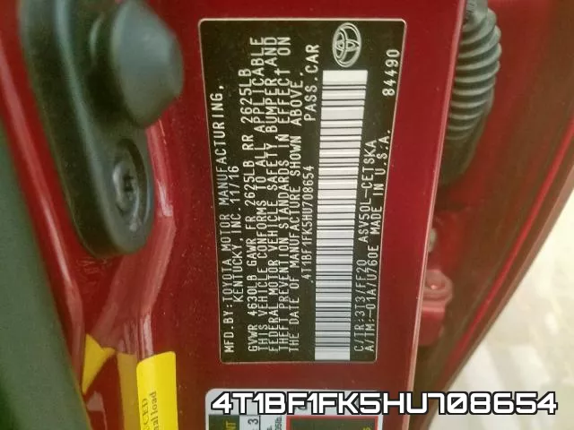 4T1BF1FK5HU708654 фото 2
