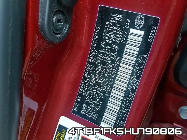 4T1BF1FK5HU790806 фото 2