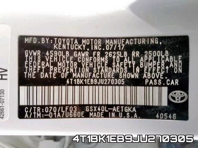 4T1BK1EB9JU270305 фото 2